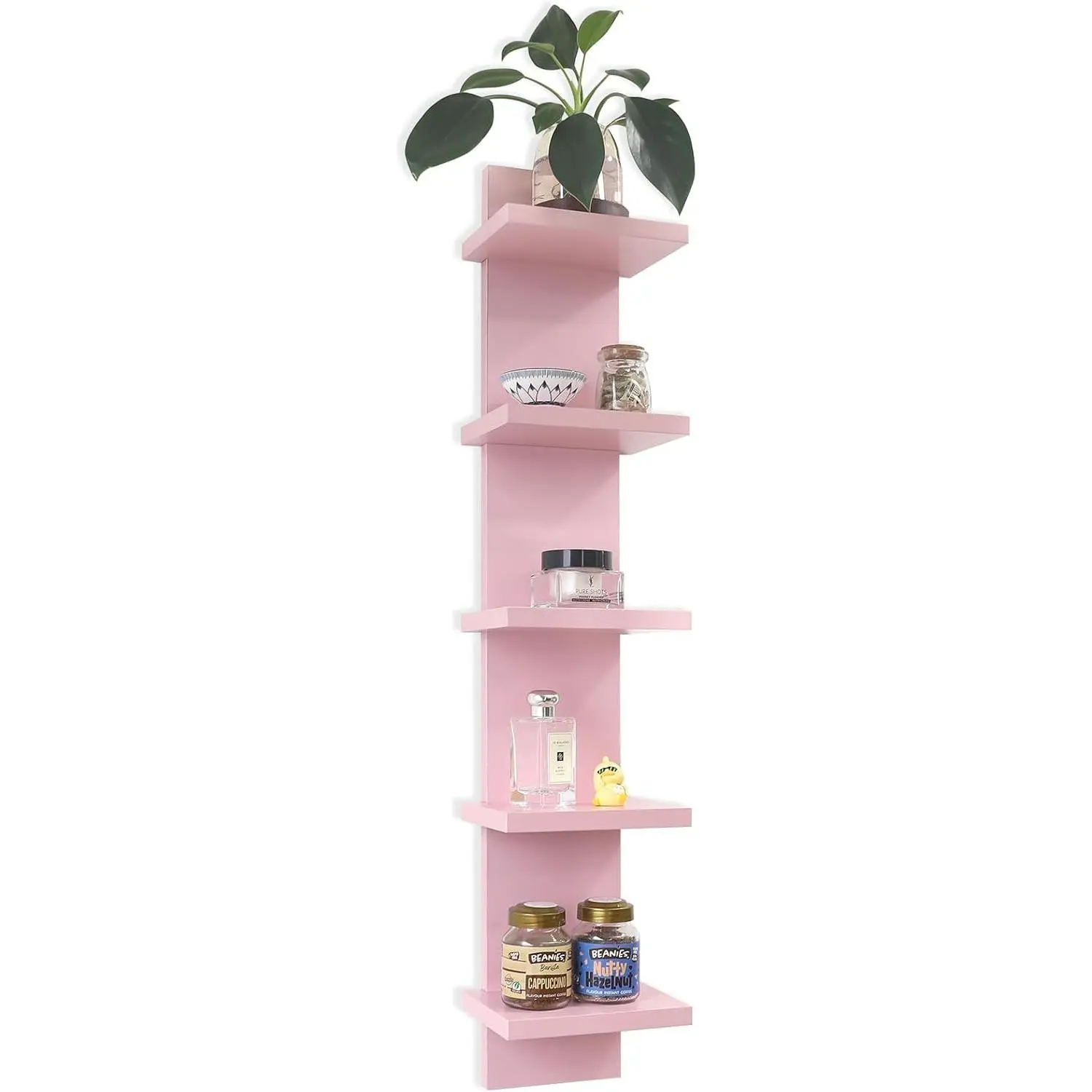 5 Tier Wall Shelf Unit, Decorative Wall Mount Vertical Shelving,Modern Column Floating Shelves for Bedrooms, Living Rooms 36.6" Height Pink