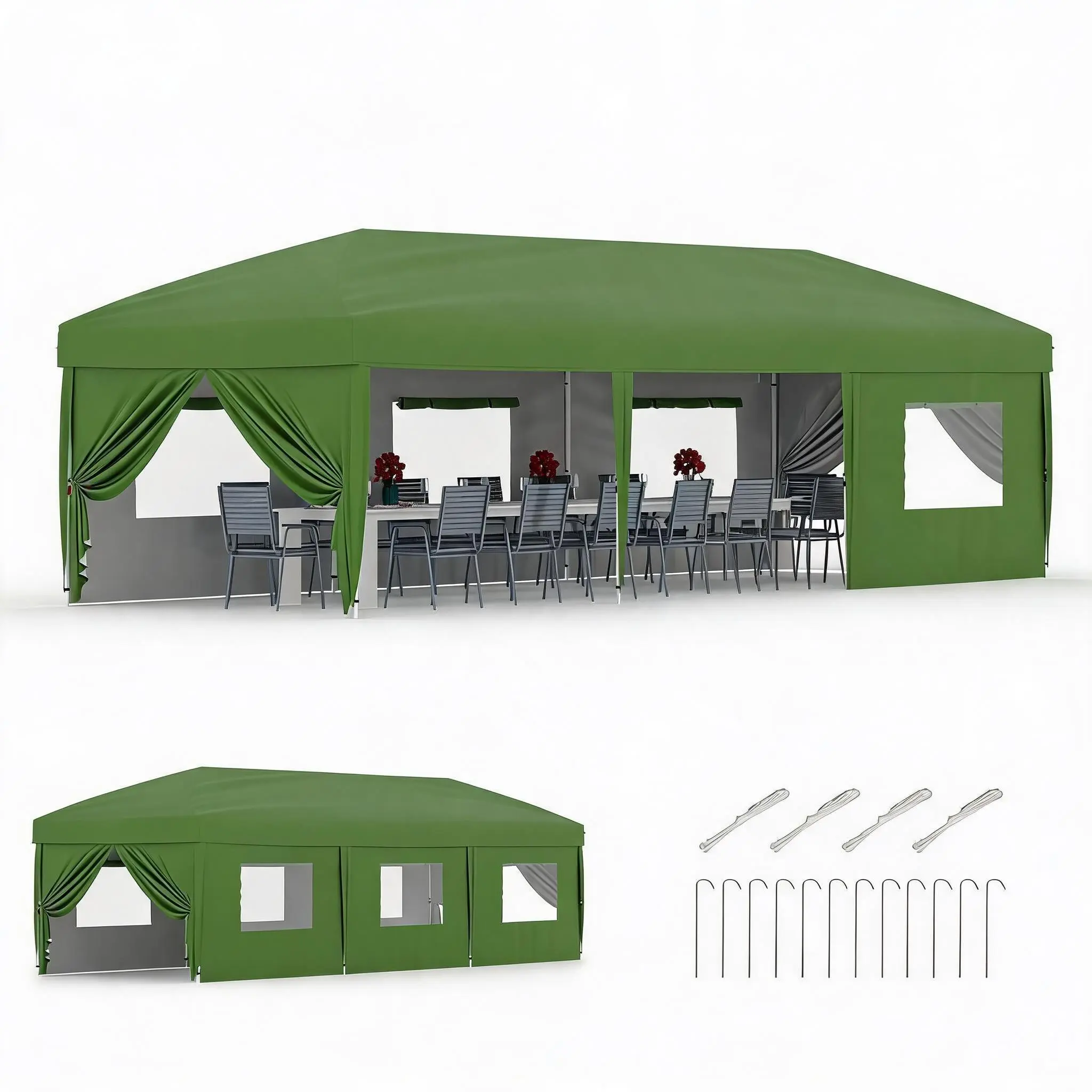 10x30ft Heavy Duty Pop Up Canopy Tent with 8 Sidewalls Waterproof Large Outdoor Event Shelter Portable Wheeled Carry Bag and Sandbags Included