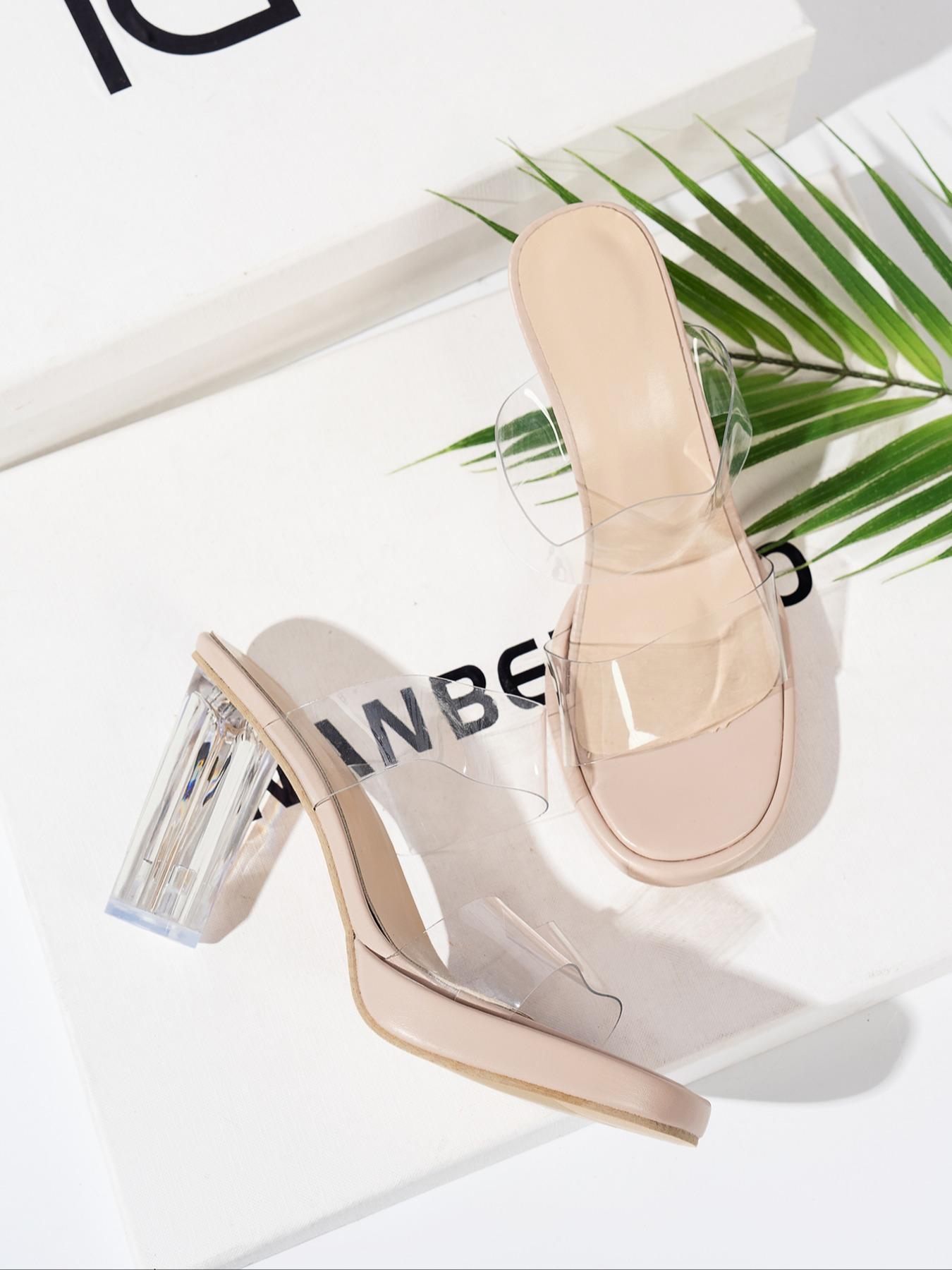 Women's Transparent Double Strap Chunky Heel Sandals, Fashionable Open Toe Sandals for Party, Daily Clothing Decor, Party Footwear, Barefoot Sandals for Women & Girls