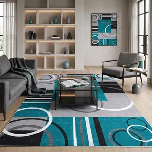 Washable Geometric Area Rug Soft Non Shedding Modern Circle Print Stain Resistant Non Slip Ultra Thin Foldable For Bedroom Living Room Dining Room Playroom Kids Room