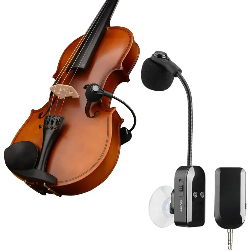 2.4G Instrument Microphone Receiver with Detachable Suction Cup for Guitar Violin Cello Accordion Speakers Pickup Stage Performance Live Noise Reduction Microphone 100ft Range