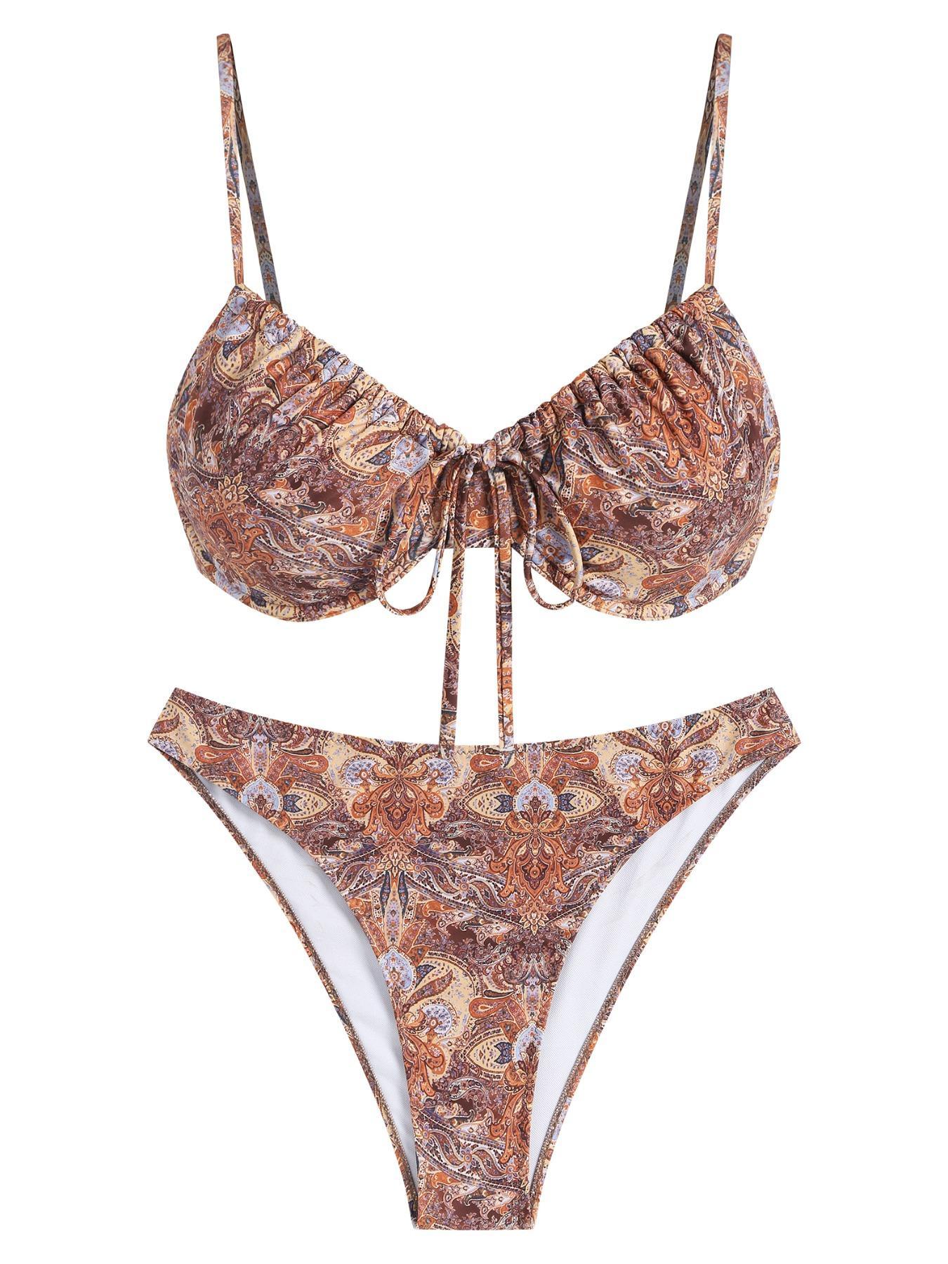 Women's Paisley Print Bikini Set, Casual Fashion Chic Swimsuit for Beach Holiday Vacation, Ladies Swimwear for All Seasons
