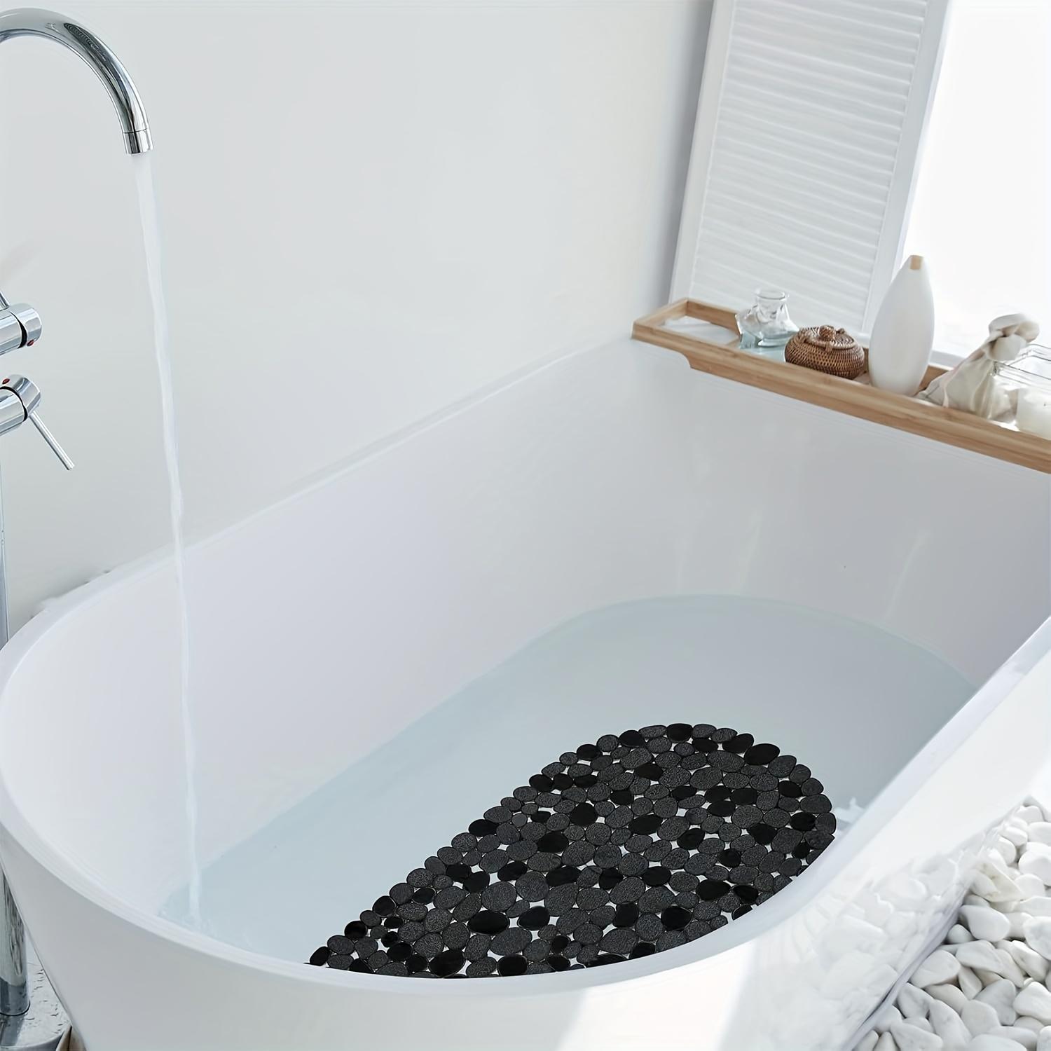 [Pebble Design PVC Shower Mat] 1pc Pebble Design PVC Shower Mat, Non-Slip with Suction Cups, 27x14 Inch, Machine Washable, BPA & Latex Free, with Drain Holes for Bathroom Safety and Home Decor