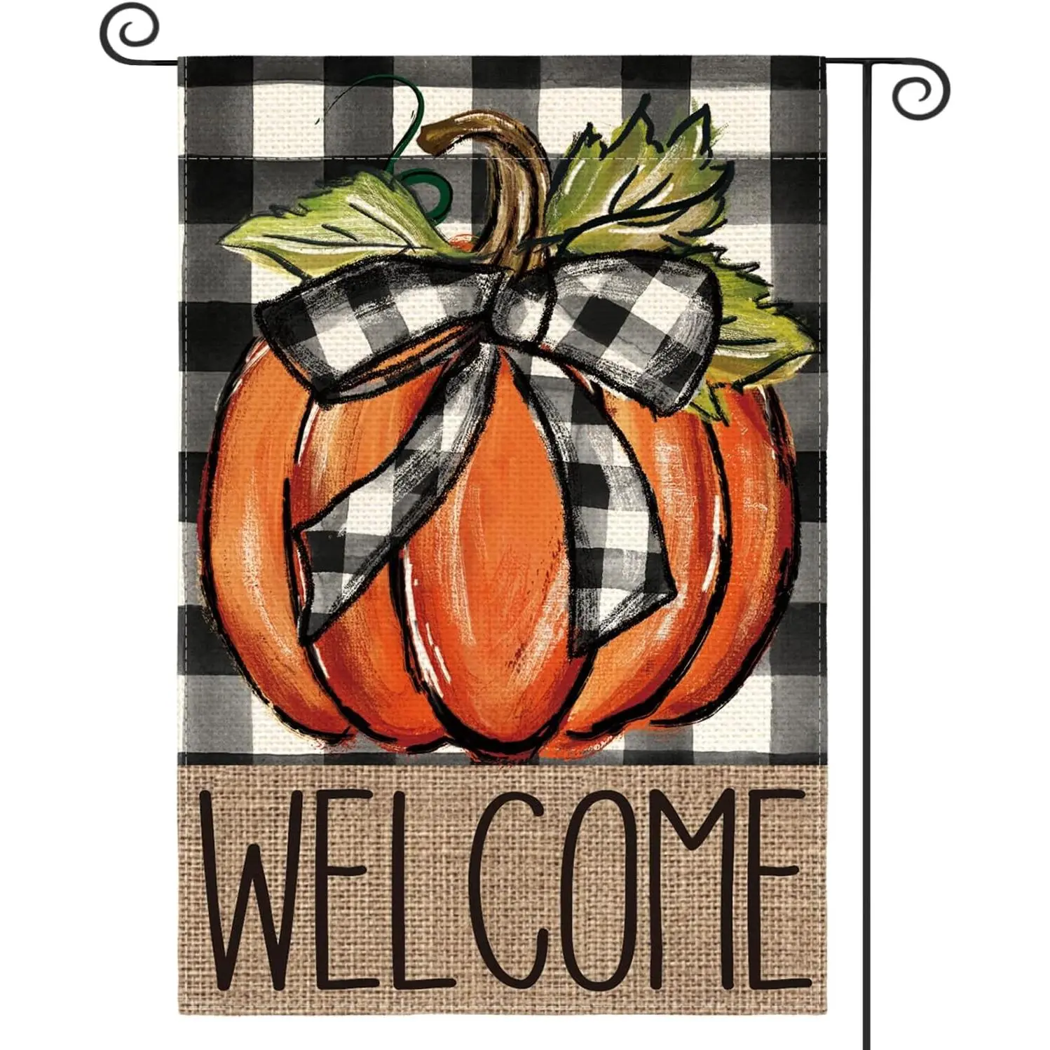 12x18 in Buffalo Plaid Fall Thanksgiving Pumpkin Welcome Garden Flag, Linen Double-Sided Porch Decor, Weather & Fade Resistant Reusable Vibrant Yard Outdoor Decoration, Flagpole Not Included, 12X18 Inch