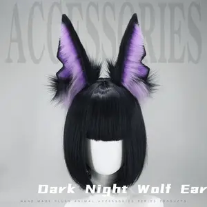 Simulated Plush Animal Ear cosplay Hair Accessories Wolf Ear Headbands Dark Night Wolf Ear Headbands