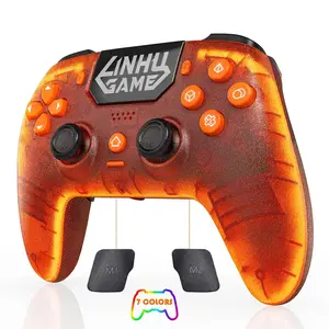 Controller for PS-5/Pro/Slim/PC, with Transparent Shell/RGB Tape Light/Hall Effect Joyticks and Trigger/Macro/Turbo/3.5mm Audio Jack/Speaker and Mic/1500 mAh Large  Gamepad (Orange)