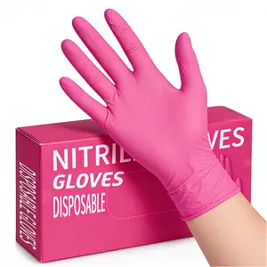 Pink Disposable Nitrile Gloves, Powder Free Stretch Waterproof Protective Gloves, Fashion Cleaning Gloves For Dish Washing Hair Dye Salon Kitchen Household, All Season Daily Use Disposable Hand Protection Supplies
