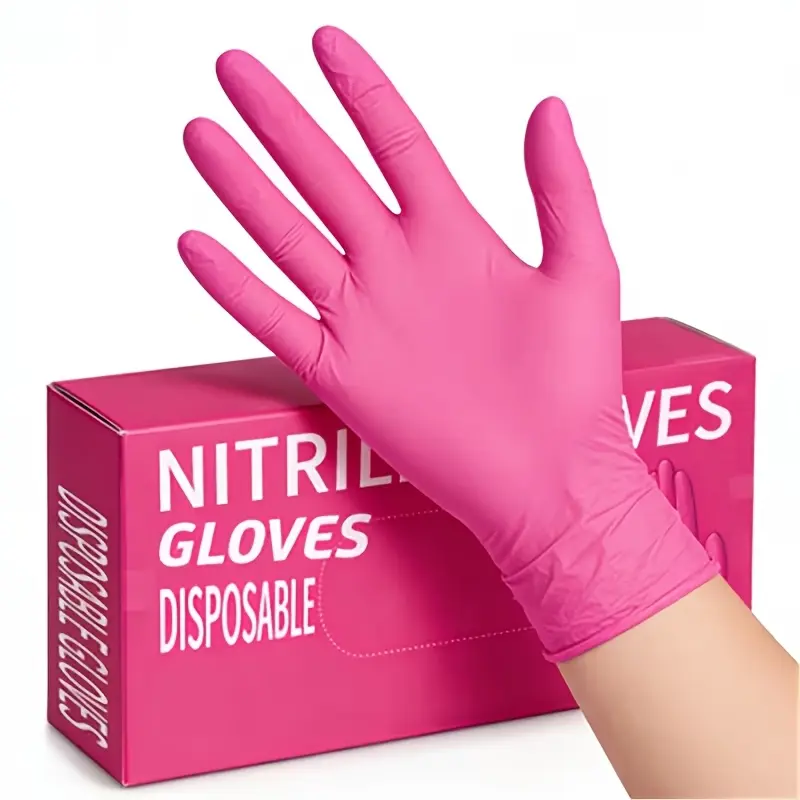 Pink Disposable Nitrile Gloves, Powder Free Stretch Waterproof Protective Non Medical Gloves, Fashion Cleaning Gloves For Dish Washing Hair Dye Salon Kitchen Household, All Season Daily Use Disposable Hand Protection Supplies