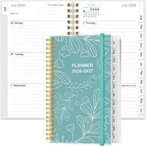 2026-2027 Pocket Planner/Calendar - 2026-2027 Weekly & Monthly Planner from July 2026 to June 2027, 12 Months Tabs, 3.75" x 6.75", Teal Leaf