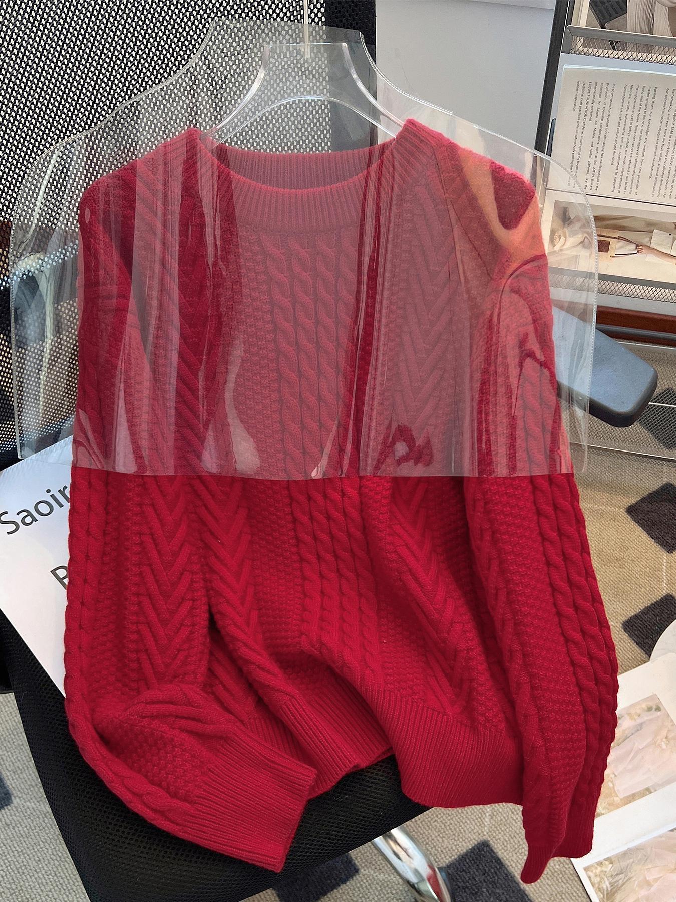 Women's Solid Cable Knit Sweater, Casual Long Sleeve Round Neck Jumper for Fall & Winter, Fashion Ladies' Knitwear Tops for Daily Wear Womenswear