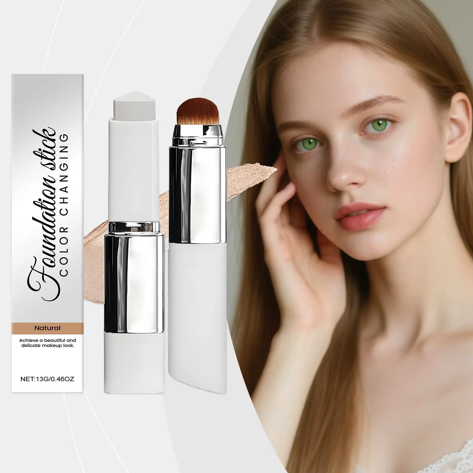 Two-In-One Color-Changing Foundation Stick, Lightweight Moisturizing Brightening Skincare, Matte Finish, Suitable for Oily and Dry Skin