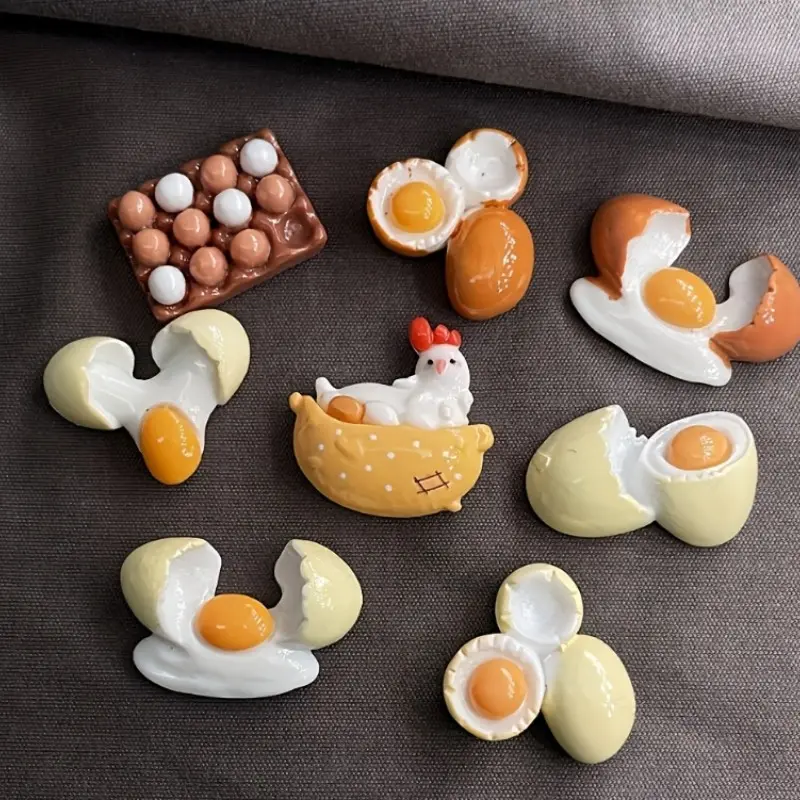 8 Piece Mini Egg Theme Resin Decorations, Cute Realistic Fried and Boiled Eggs, DIY Scrapbooking Accessories, Phone Case Decor, Hair Clips, Jewelry Making, Decorative Ornaments