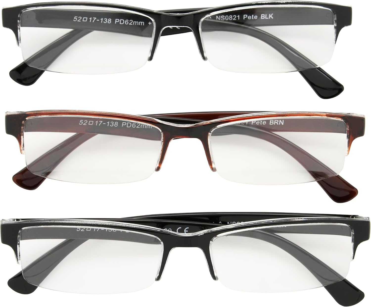 Men's Rectangular Frame Reading Glasses, Classic Casual Style Readers