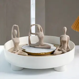 3pcs Creative Sandstone Yoga Figure Set, Perfect Home Office Decor, Unique Sculpture Collection, Ideal Gift Idea