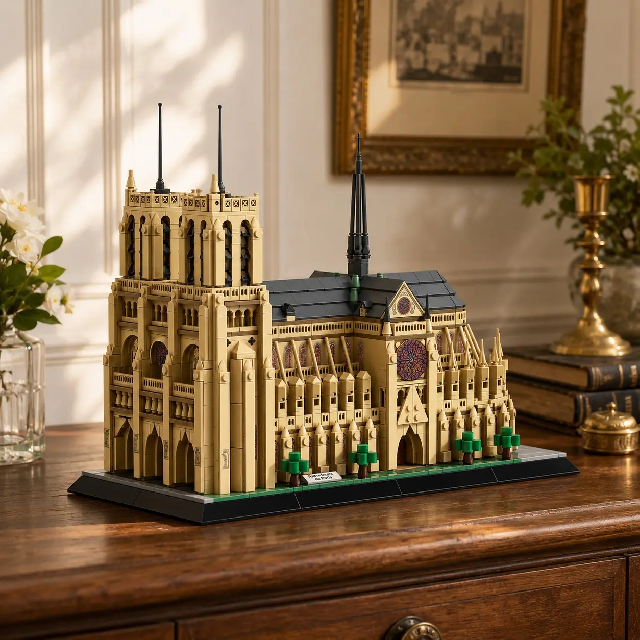 Notre-Dame de Paris Cathedral Building Block Model, Gothic Architecture Construction Set with Twin Towers, Central Spire, Rose Windows and Printed Details, Collectible Landmark Display Kit for Adults, Architecture Fans, Home Office Display Decor and Gifts