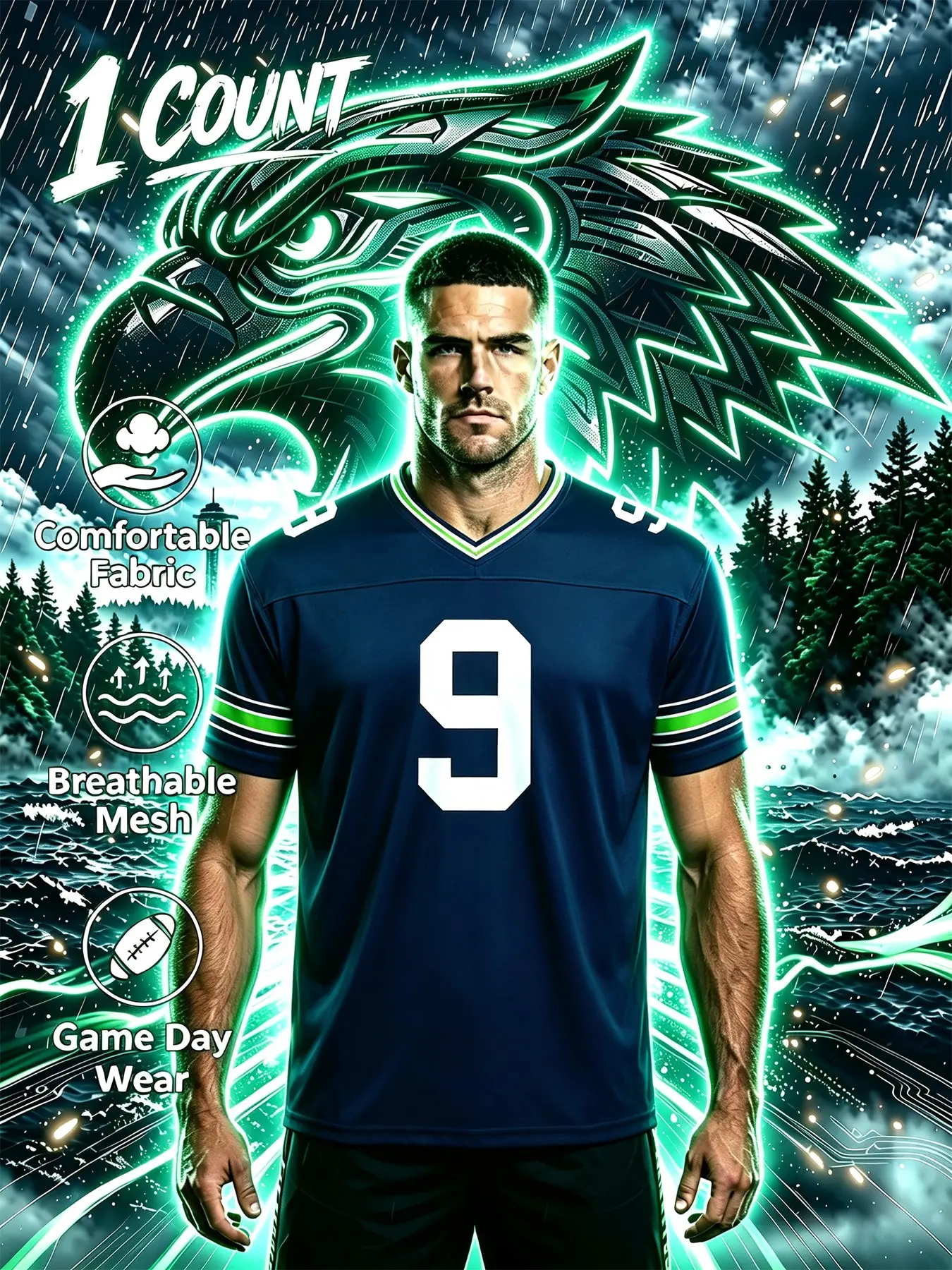 American Football Jersey, Seattle Seahawks Rugby Jersey,Quick Dry Moisture Wicking Y2K Blokecore Athletic Short Sleeve Top S-3XL, Trendy Streetwear Fan Apparel for Sports Watch Party & Daily Casual Outfits