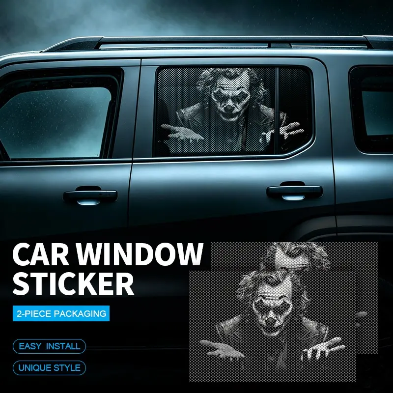 2-Pack Clown Face Car Window Stickers, Universal Side Window Decor, Matte Self-Adhesive Vinyl, Waterproof Sunscreen Scratch-Resistant