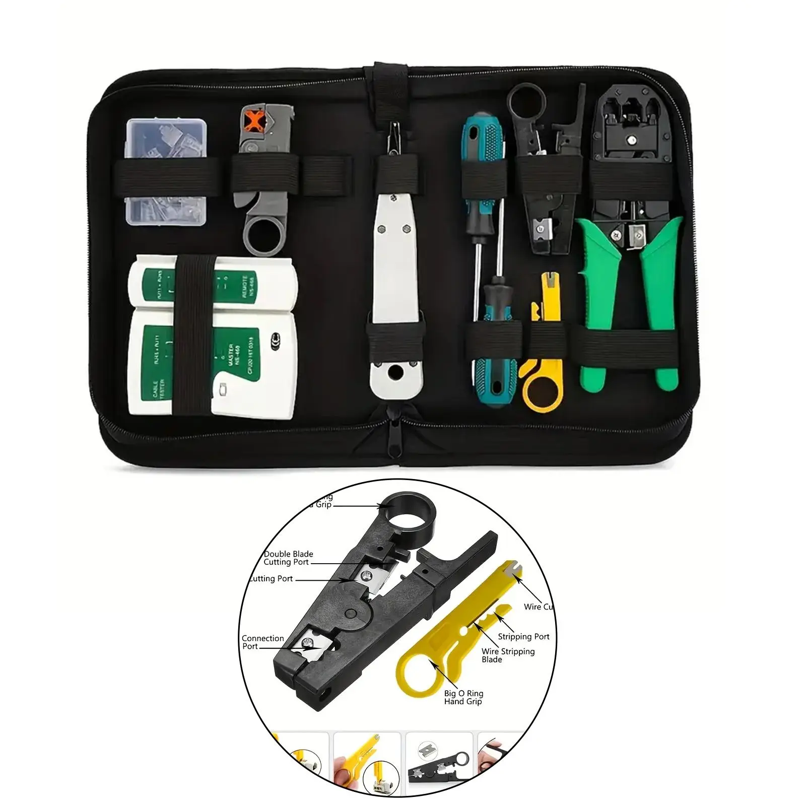 Portable Ethernet Cable Crimping Kit, Multifunctional Network Tool Kit with Ethernet Crimping Tool, Cable Tester, Punchdown Tool