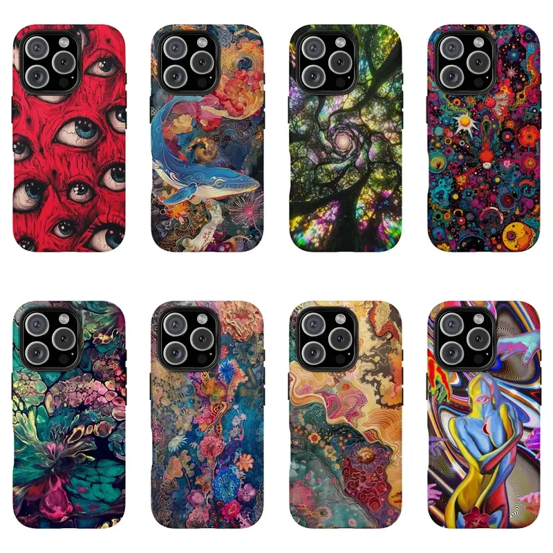 Boho Maximalist Fluid Art Phone Case, Colorful Trippy Alien Floral Tough Cover, Compatible for iPhone 17-11 , Y2K Abstract Nature Aesthetic Protective Case, Perfect Holiday Gift