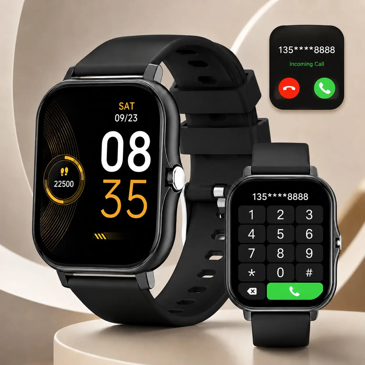 Unisex Smart Watch, 1.83-Inch Full Screen Touch, Full Touchscreen Smartwatch with Calls, Android Smartwatch, Lightweight Design, Outdoor Sports, Wireless Calling/music/notifications, USB PD Charging