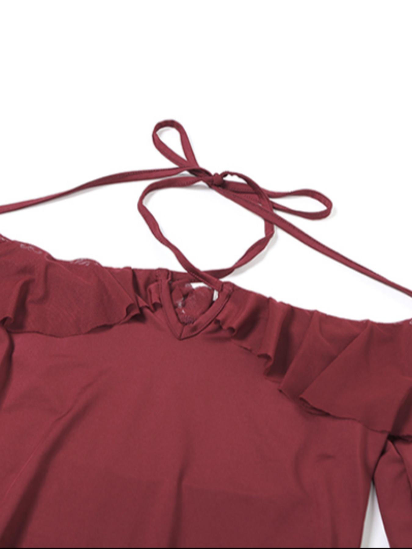 Women's Off Shoulder Ruffle Asymmetrical Hem Tie Front Dress, Lady Sexy Chic Solid Color Flounce Sleeve A Line Dress for Spring & Fall, Fashion Women's Clothes for Daily Wear, Womenswear