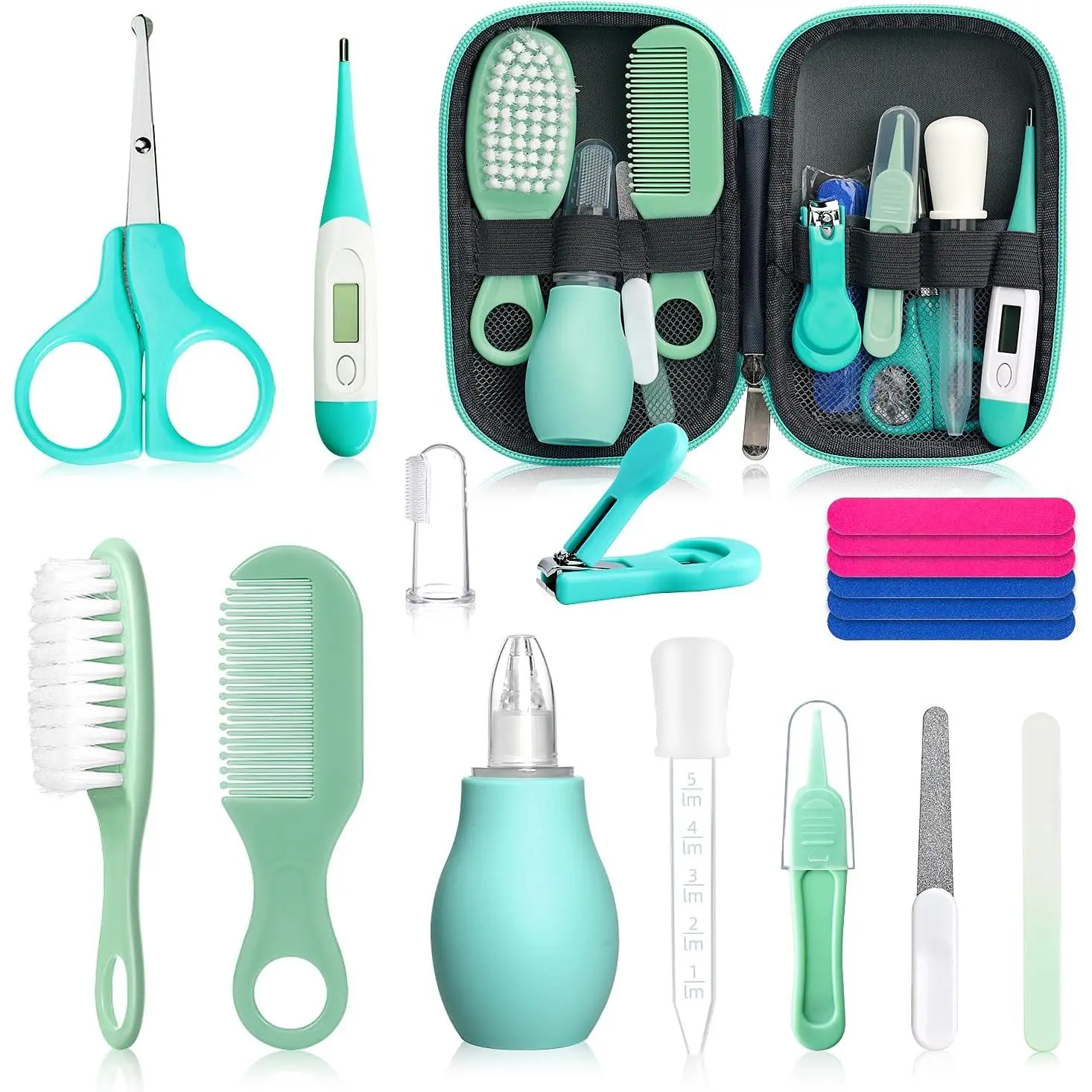 Baby Grooming Kit  Boys Girls Safety Newborn Nursery Essentials Grooming Set Gift  First-time Parents, Green 18 in 1 New model