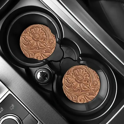 2-Pack Western Floral Crepe Metal Car Coasters, Anti-Slip Washable Cup Holder Mats, Retro Vehicle Accessories for Cars, Automotive Interior Use, Cute Car Accessories,back to school,back to school haul