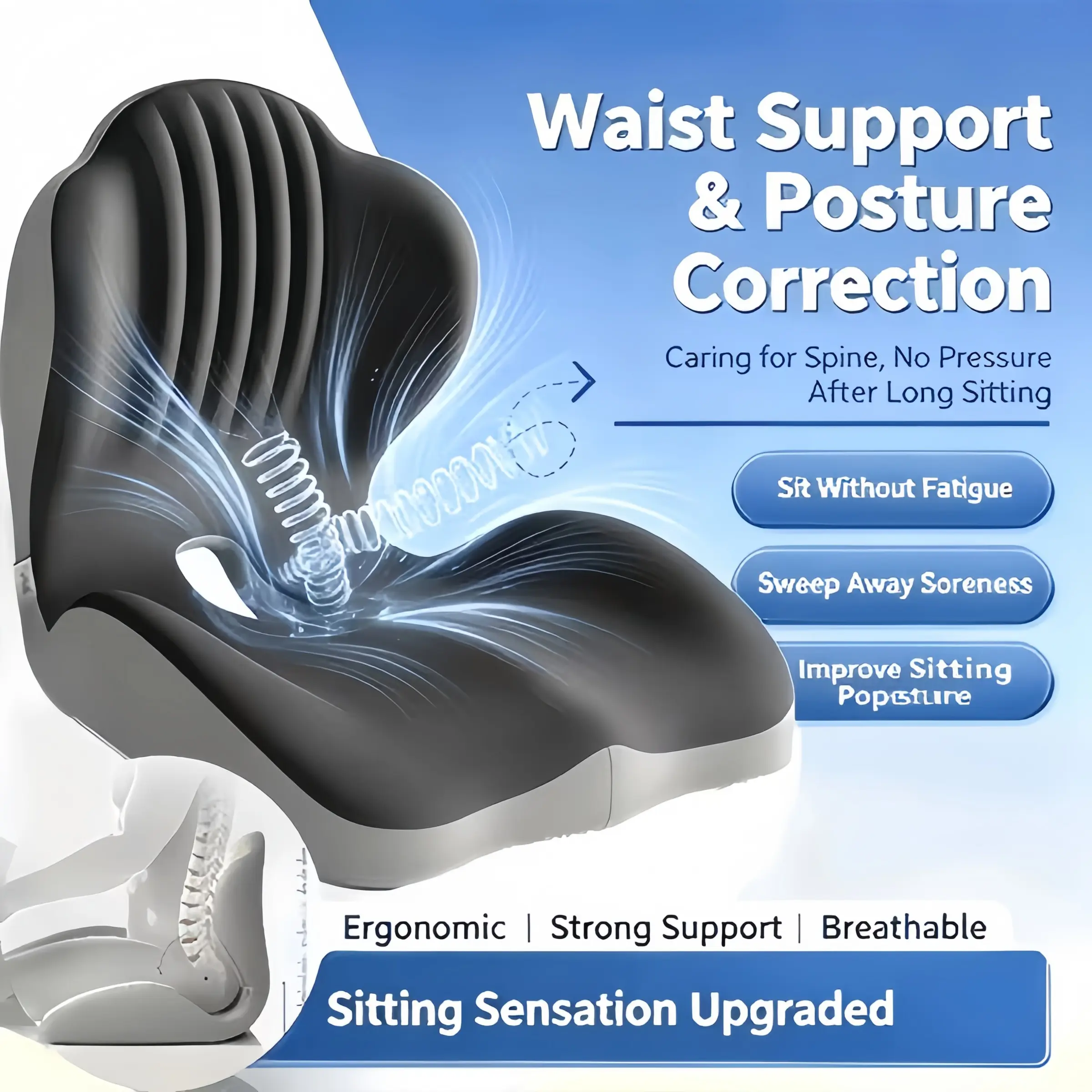 Multifunctional memory foam one-piece seat cushion, ergonomic design, raised backrest, breathable hollow design, office seat cushion, buttock-shaping seat cushion, suitable for various occasions.