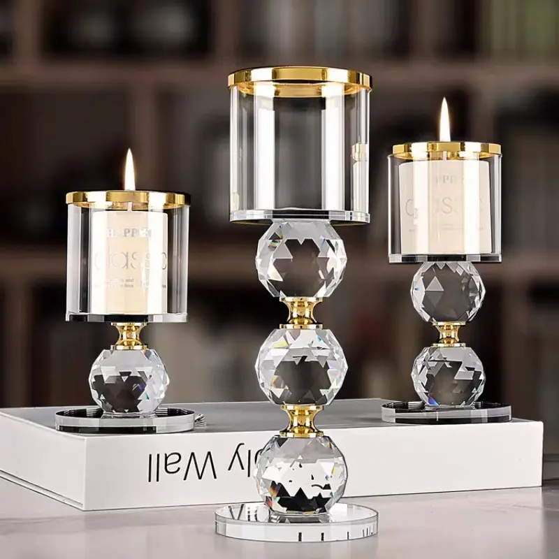 3-Piece Crystal Candle Holders Set, Polished Romantic Table Decoration, Luxurious Candle Centerpiece, Ideal for Holiday Celebrations