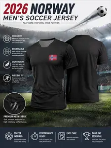 2026 Norway Away Soccer Jersey, Mesh Viking Print, Quick-Dry Short Sleeve, Fitted Breathable Lightweight Football T-Shirt for Fans