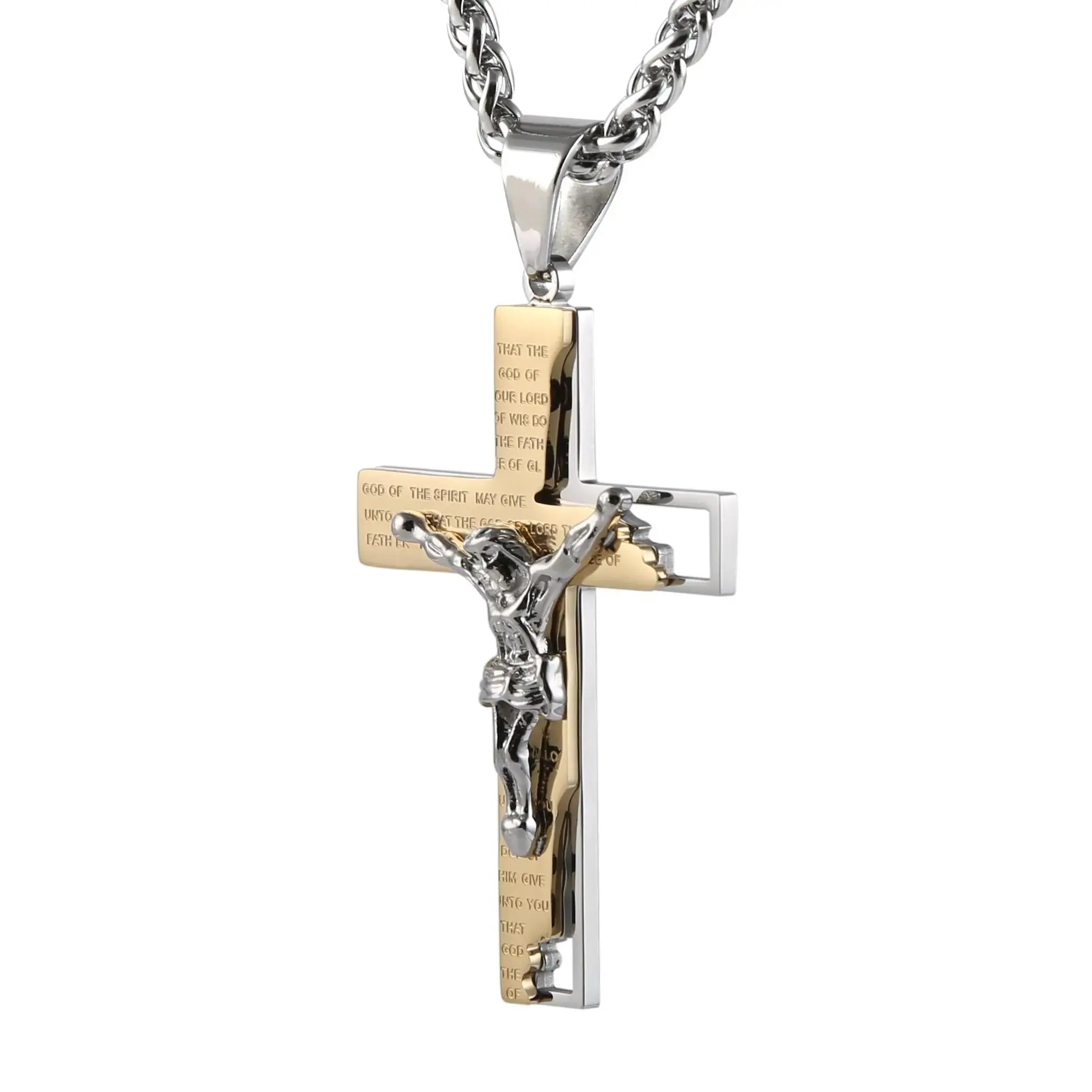 Unisex Stainless Steel Cross Pendant Necklace, Biblical Motif Jewelry with Adjustable 22+2 in Chain for Daily & Casual Wear, Silver Cross Pendant Accessory