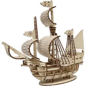 3D Wooden Sailboat Puzzle for Adults, Sailship Model Kits to Build, 3D Jigsaw Brain Teaser Puzzles, No Glue or Other Tools Required, Free of Burr, Tabletop Decoration (Sailing Boat Puzzle A)
