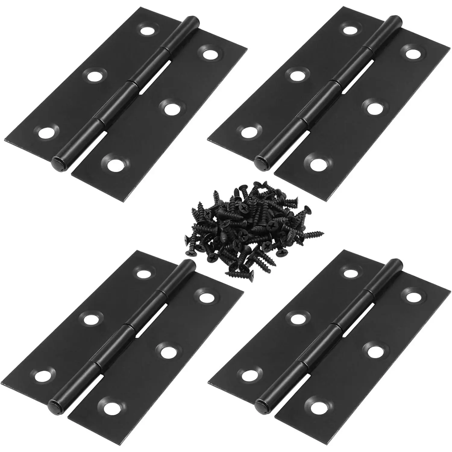 Black Stainless Steel Folding Hinges, 3-Inch, 4-Count, with Screws, for Cabinets, Furniture