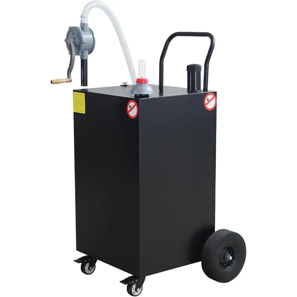 50 Gallon Gas Tank With Manual Transfer Pump, Gasoline Diesel Storage Fuel Caddy Container With Wheels, Heavy Duty Gas Can With Hose for Car, Lawn Mower, Truck, ATV, Boat,
