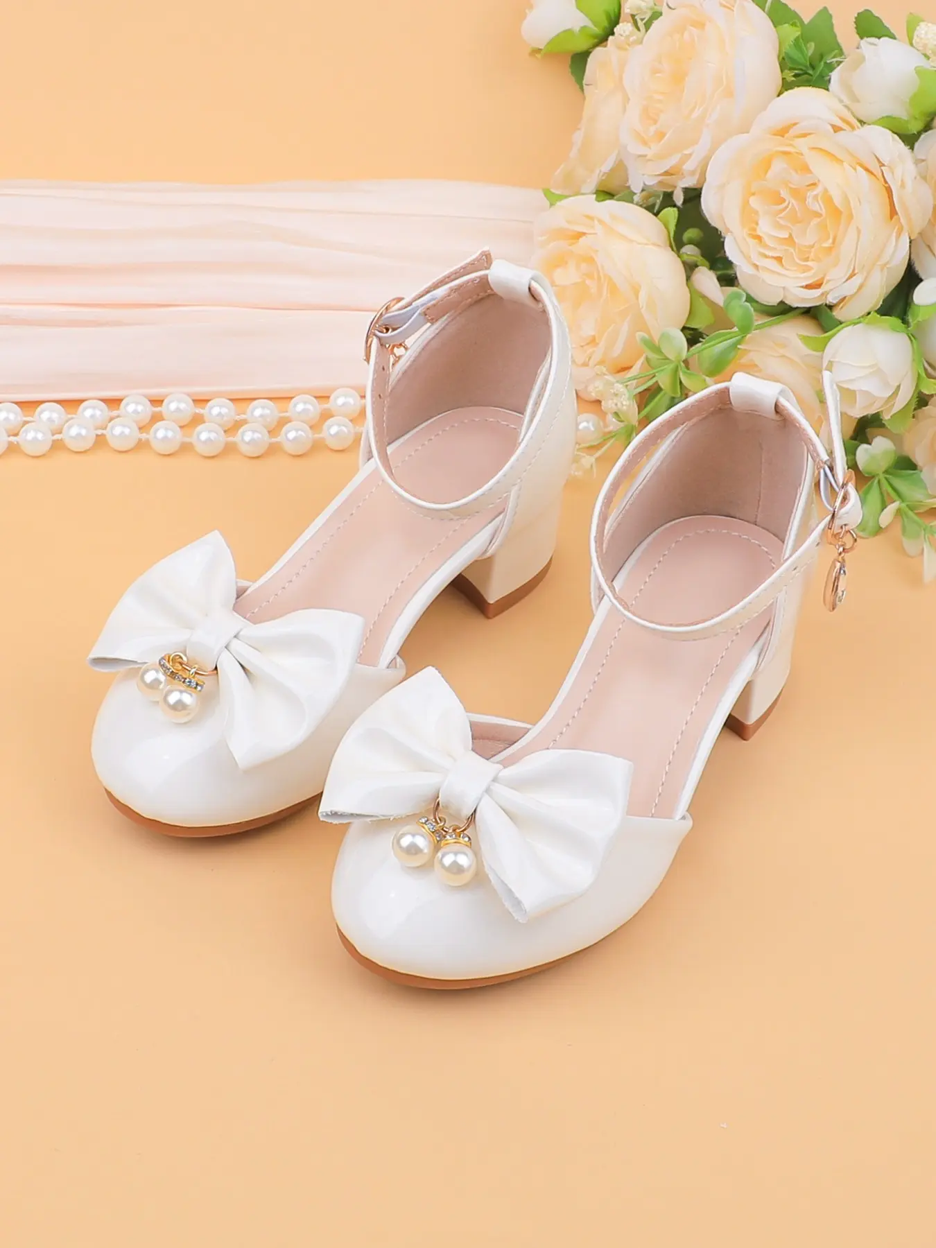 Girls' Party Shoes, Cute Bow Sparkle Sequin High Heel PU Sandals, Princess Style Flower Girl Slippers, Perfect for Weddings and Parties