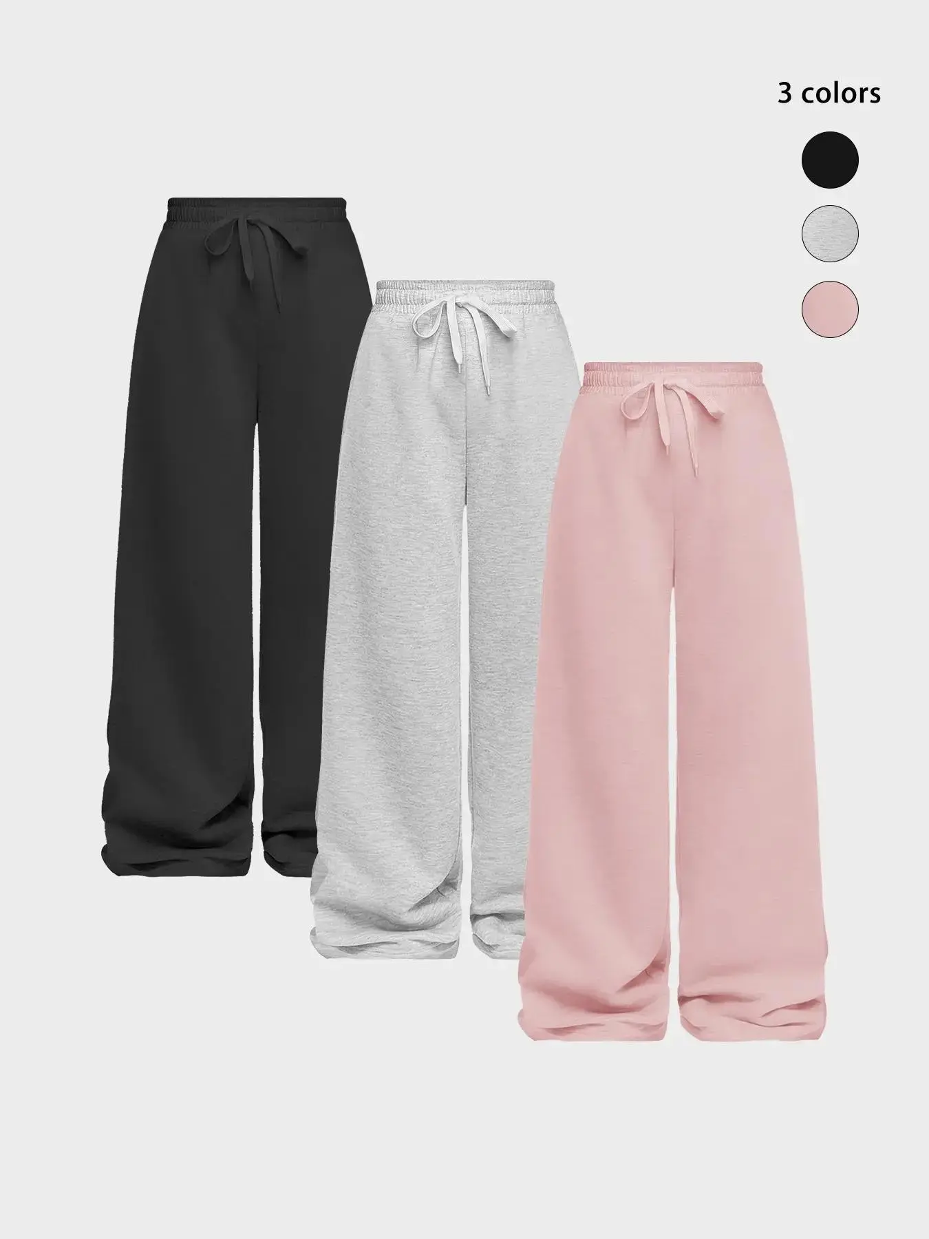 Three-Color Adjustable Drawstring High-Waisted Loose Baggy Wide-Leg Sweatpants Casual Comfortable Style  Women's All-Season Home & Streetwear Joggers
