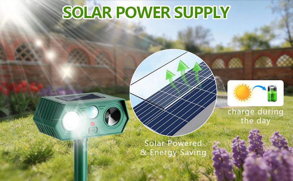 2Pack 2026 Ultrasonic Animal Repellent Outdoor Deer Repellent Devices Solar Animal Repeller Motion Activated Deterrent to Scare Cat Squirrel Rabbit Raccoon Skunk with LED Flash Lights for Yard Lawn