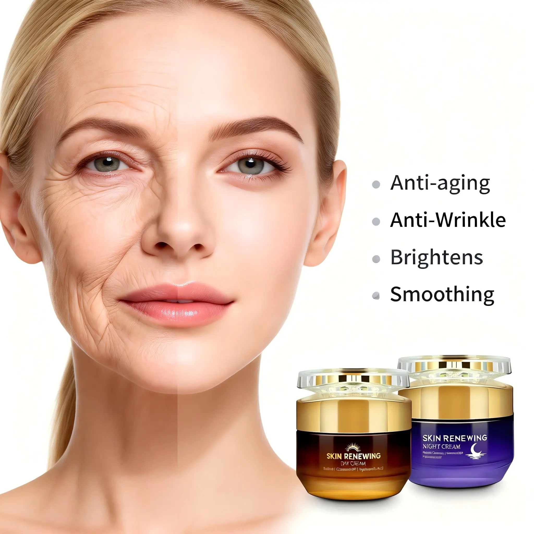 Nighttime & Daytime Cream Age Defying Duo Set, Wrinkle Hydrating Moisturizer with Retinol Niacinamide Ceramides Hyaluronic Acid, Sun Protection Brightening