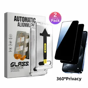 2 Pack 360° Privacy Tempered Glass Screen Protector for iPhone 17/16/15/14/13/12 Pro MAX auto dust removal bubble-free installation 2-pack easy