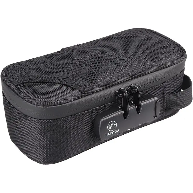 FIREDOG Smell Proof Bag with Combination Lock, Carbon Lined Odor Proof Storage Container, Portable Airtight Smell Proof Case, 8x4x2.75 Inch, Travel & Home Storage Pouch for Small Items, Black