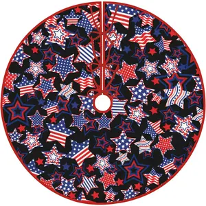 4th of July Patriotic Tree Skirt 30 Inch Independence Day Colorful Stars Holiday Tree Skirts for Summer Christmas Tree Decoration