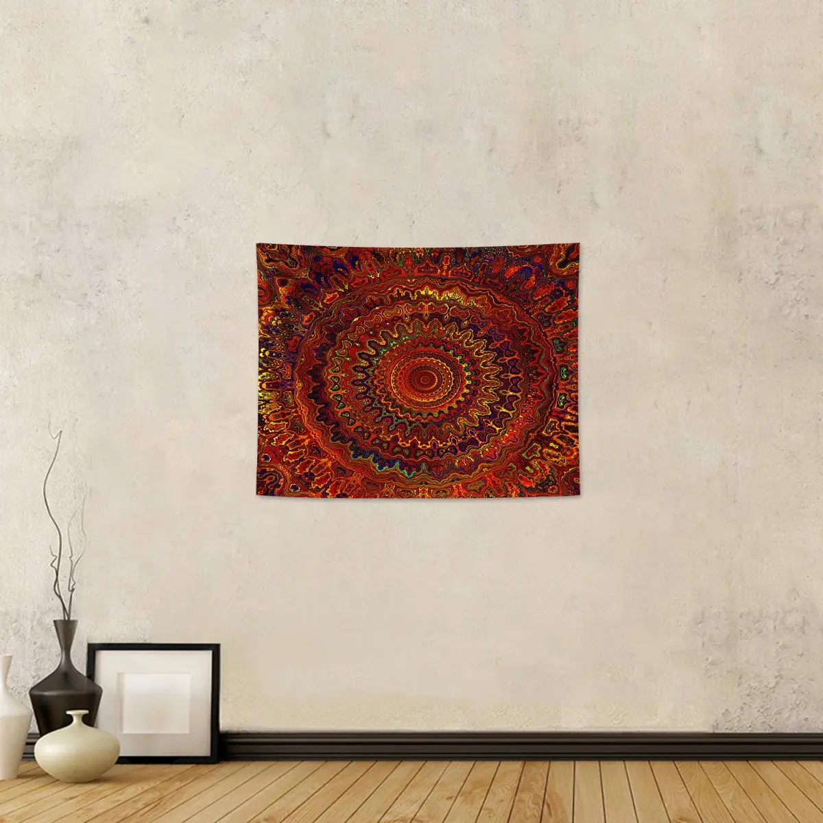 Bohemian Tapestry Wall Mural, Indian Hippie Psychedelic Peacock Mandala Wall Hanging, College Dormitory Wall Decoration, Bedroom Refresh Decor