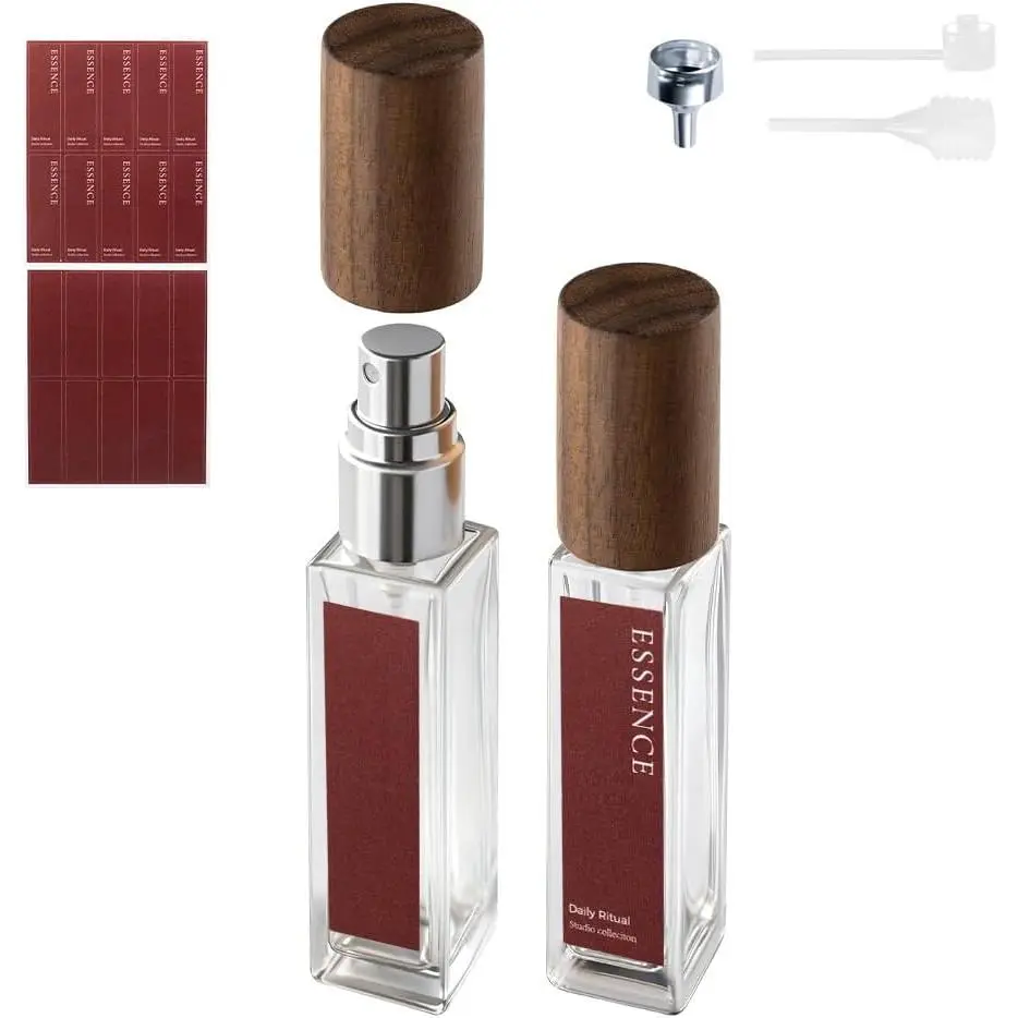 2 Perfume Atomizer, Refillable  Perfume Bottles with Stickers | Real  Lid, Classic Looking, Leak-Proof, Compact Size, Solid Bottle, Daily -Up Spraying, 2 Writable Stickers