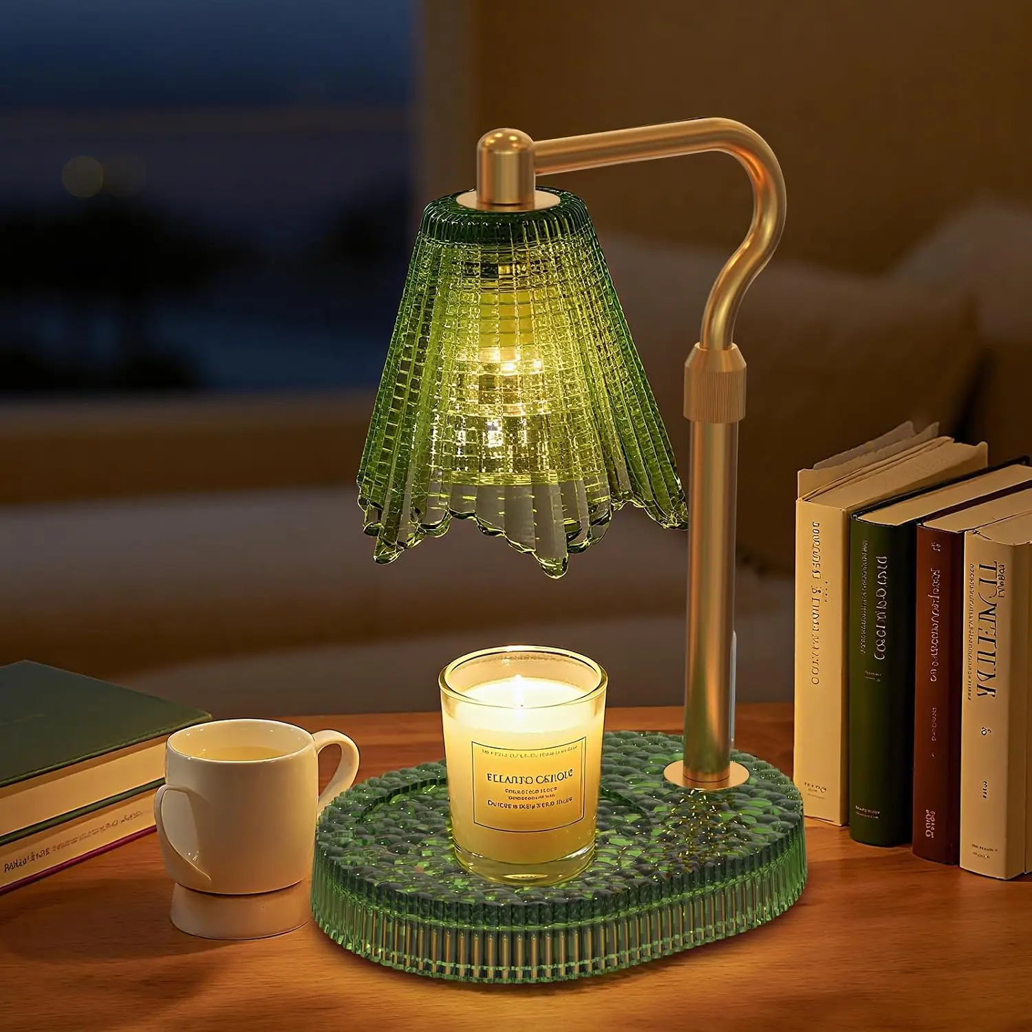 Candle Warmer Lamp with Timer & Dimmable 4-Level Brightness - Adjustable Height,for New Home Bedroom, Gifts for Women (Green)