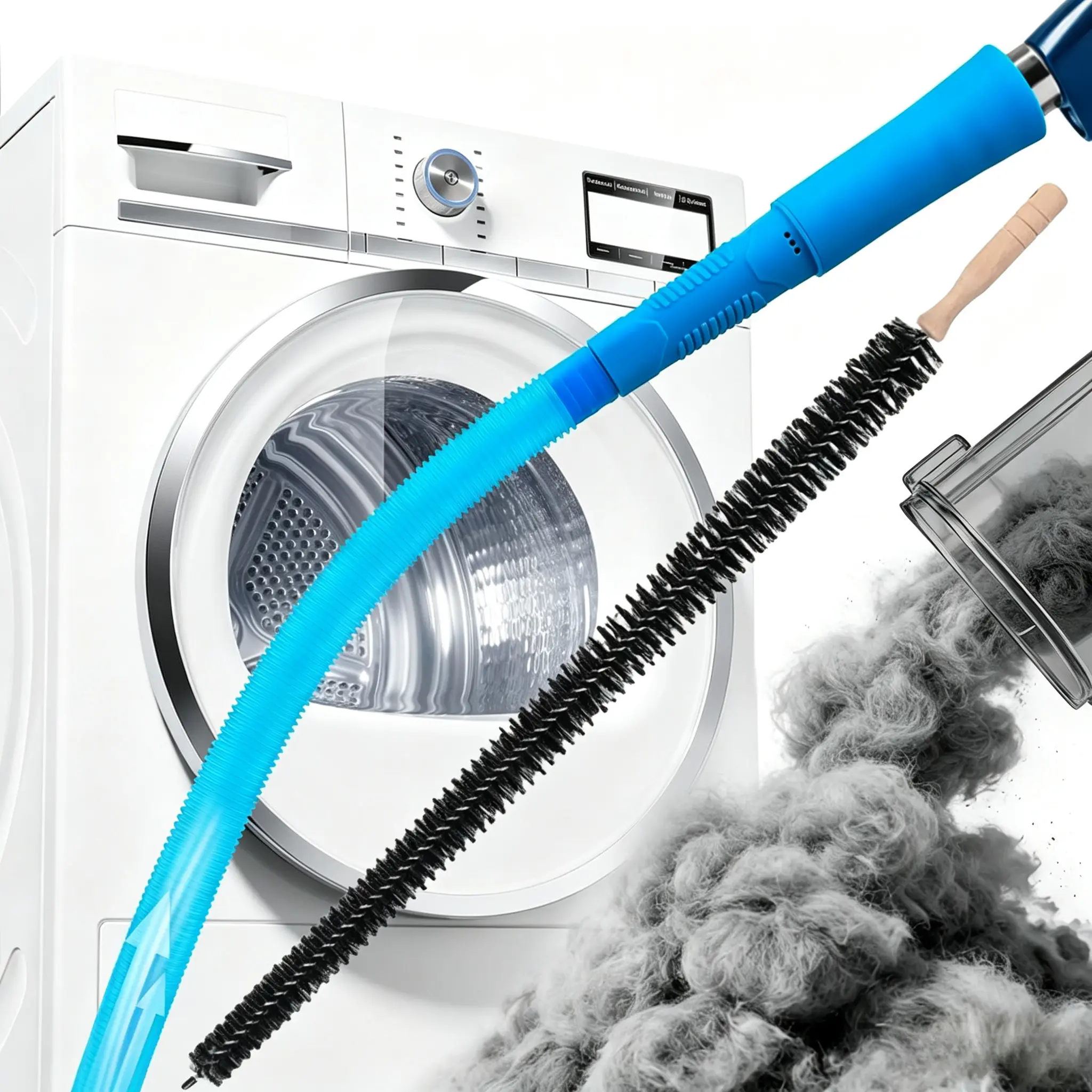 Dryer Vent Cleaner Kit, Flexible Stretch Vacuum Hose Attachment with Universal Connector, Dryer Lint Remover Brush, Deep Clean Dryer Vent Pipe Remove Pet Hair Dust Clog for Washing Machine & Dryer