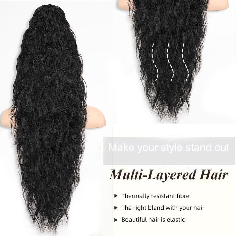 32 Inch Curly Wave Ponytail for Women Long Water Wave Claw Fake Tail Extensions Natural Looking Synthetic Black Fluffy Curly Ponytail Hairpiece for Daily Party Use