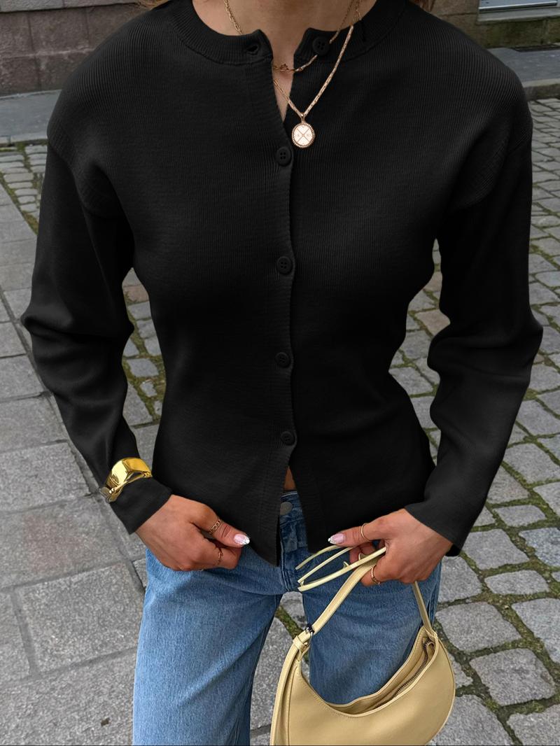 Women's Casual Long Sleeve Sweater, Plain Color Knit Cardigan, Fall Season Slim-Fitting Outerwear for Daily Wear, Knitwear