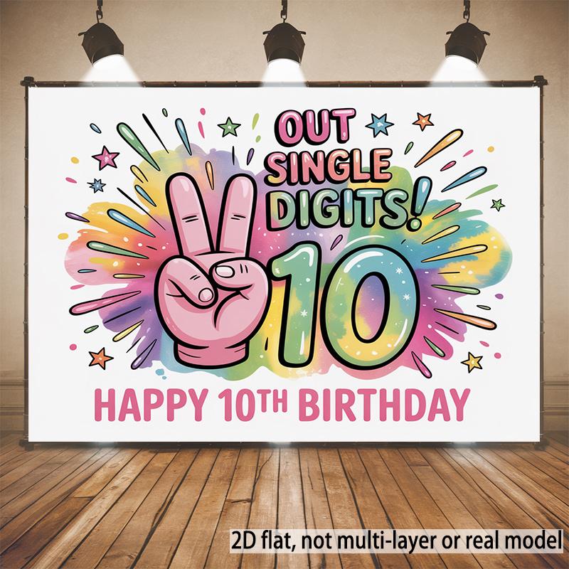 2D Flat, 2D Flat Banner, 1pc, Happy 10th Birthday Card Background Decoration Background Photo Props, Banner Decor, Home Decor, Room Decor, Wall Decor, Party Background Decor, Party Decor/supplies/gifts Decorativ