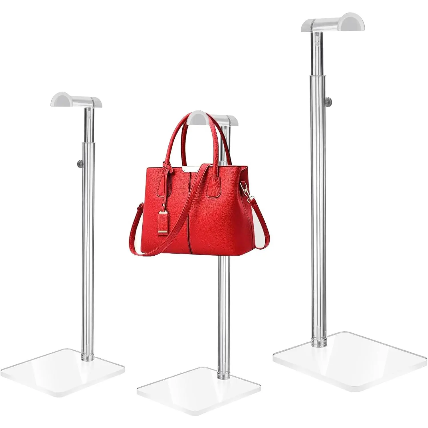 3 Pcs Acrylic Purses Display Stand 14" to 24" Height Clear Adjustable Handbag Rack Purse Organizer for Closet Table Bag Hanging Stand for Closet Retail Vendor Commercial Store