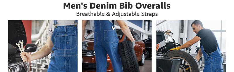 HISEA Men's Denim Bib Overall, Mens Relaxed Fit Overall Midweight Workwear with Adjustable Straps and Convenient Tool Pockets